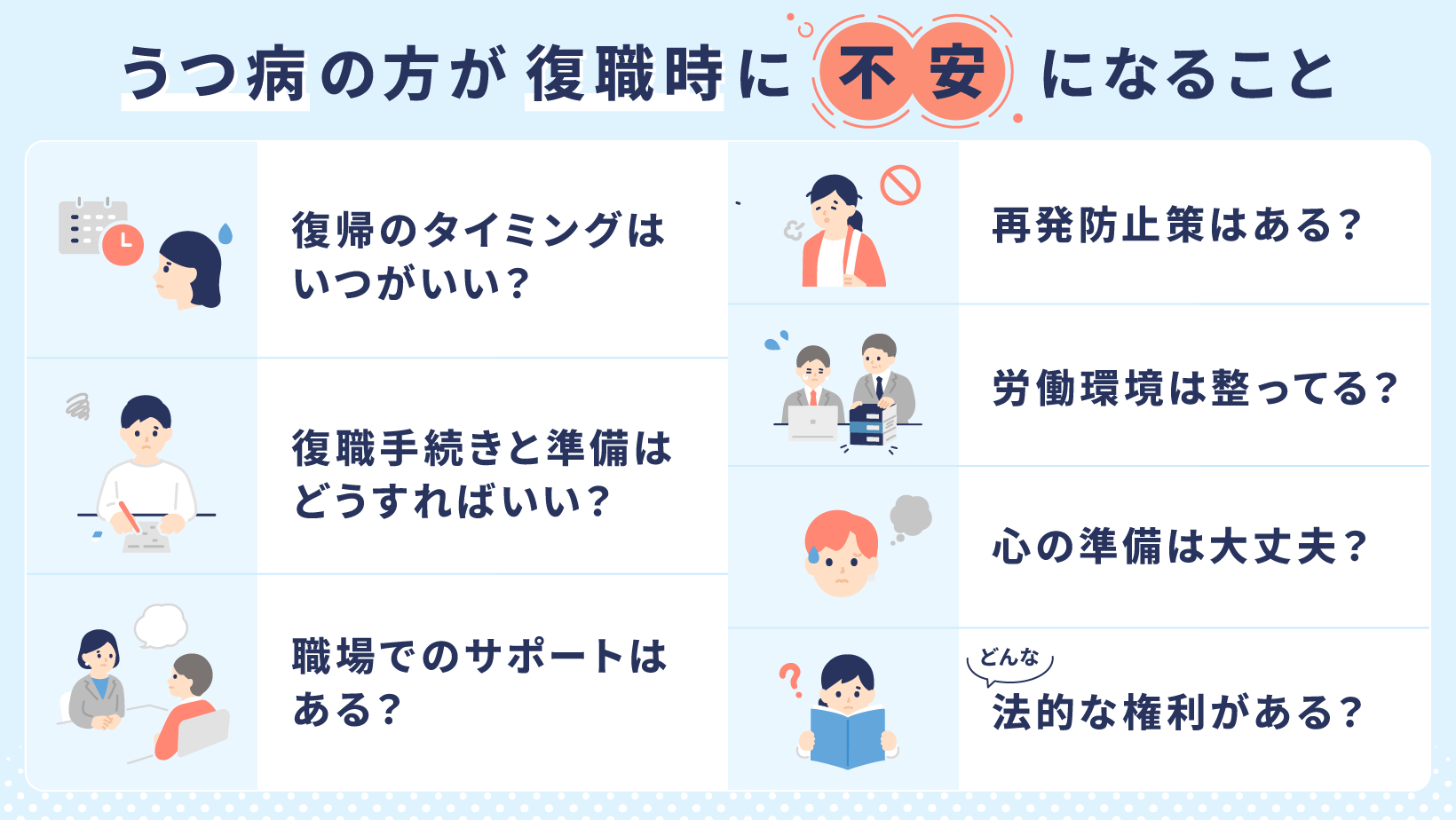 うつ病の方が復職時に不安になっていること7選